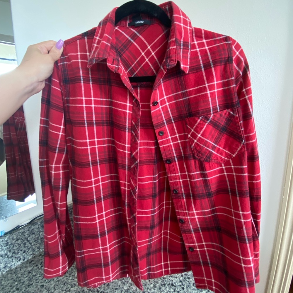 Red plaid button down flannel